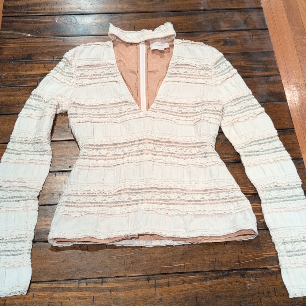 Cinq A Sept Cecily Lace Choker Long Sleeve V Neck - Picture 3 of 10